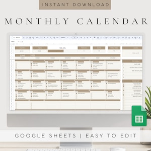 Calendar Planner | Monthly Calendar Template | Google Sheets Spreadsheet |To Do List Digital |Daily Schedule Template|Editable Calendar