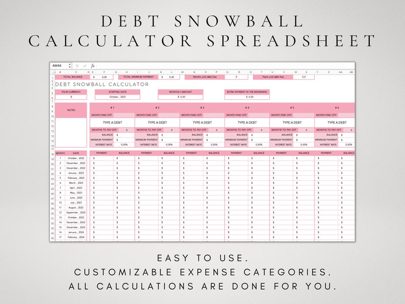 Excel Debt Payoff Calculator Spreadsheet Dave Ramsey Debt Etsy
