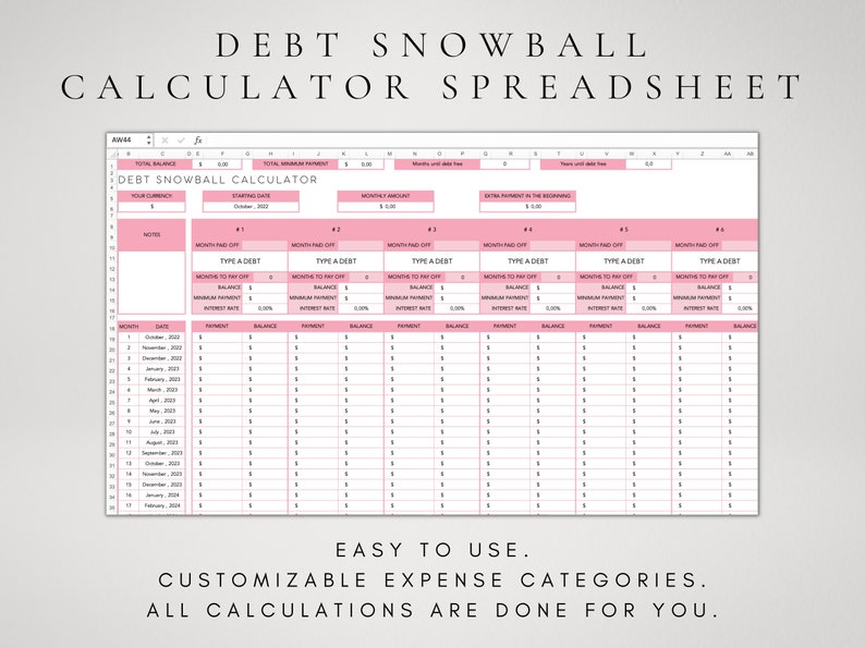 Calculateur de remboursement de dette Excel Feuille de calcul Dave Ramsey Calculatrice boule de neige sur la dette Suivi de la dette Modèle de planificateur budgétaire Planificateur financier image 2