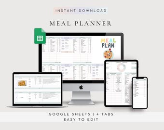Weekly Meal Planner and Grocery List | Meal Planner Spreadsheet Google Sheets |Recipe Planner Digital |Automated Shopping List |Digital Meal