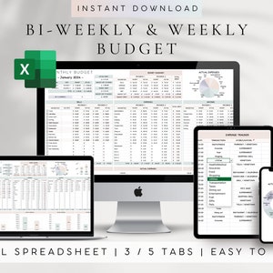 BiWeekly & Weekly Excel Budget Spreadsheet Template | Paycheck Budget Spreadsheet | Monthly Budget Excel Template |Family Budget Spreadsheet
