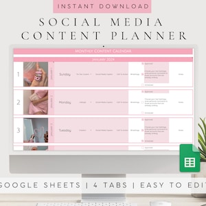 Planificateur de contenu Google Sheets | Calendrier des médias sociaux | Modèle pour réseaux sociaux | Modèle de planificateur de contenu | Planificateur de réseaux sociaux 2023 2024