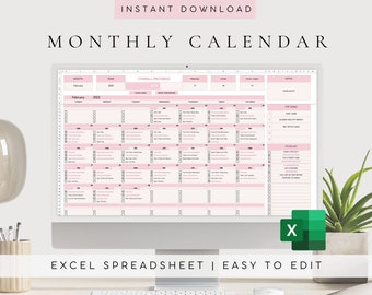 Task Tracker Excel Spreadsheet Planner Monthly Calendar - Etsy