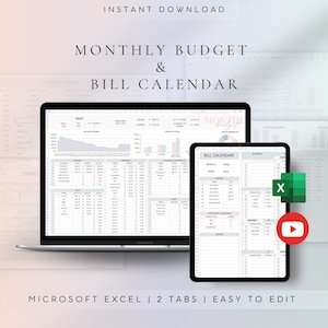 Budget Spreadsheet Template Excel | Digital Bill Calendar | Income and Expense Tracker Excel | Financial Dashboard | Personal Budget Planner