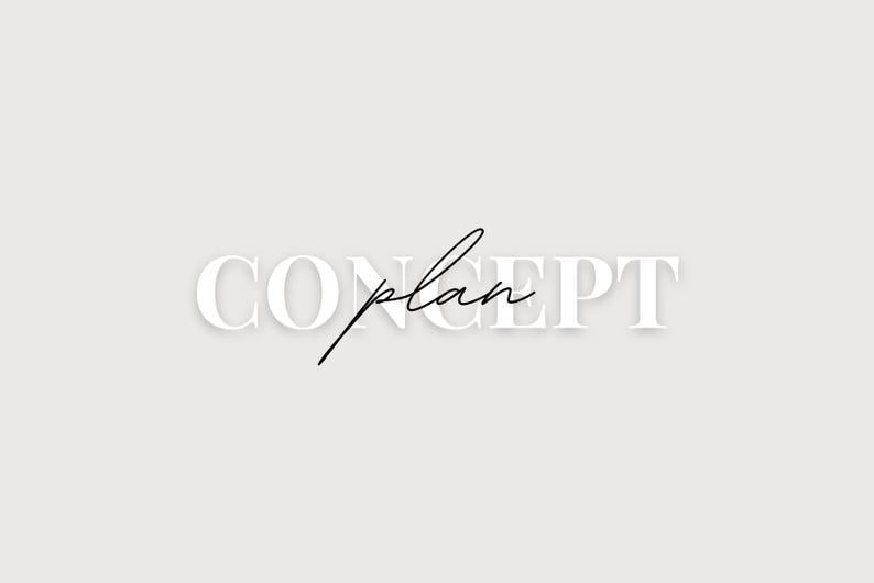 May include: A graphic design featuring the word CONCEPT in large, white, sans-serif capital letters. Overlaid across the centre is the word plan written in a thin, black, cursive script font, positioned between the letters CO and PT.