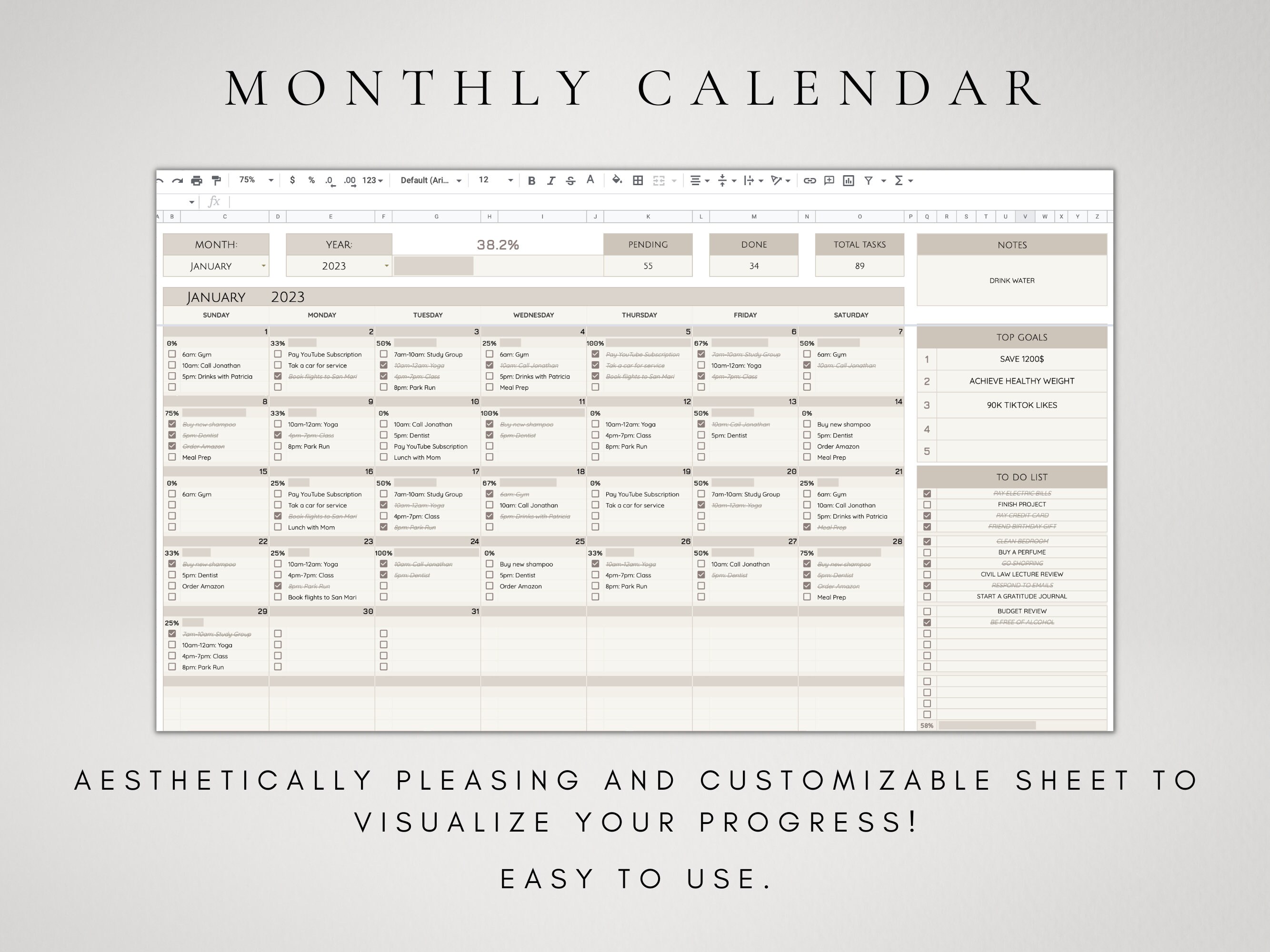 Digital Monthly Calendar 2023 Google Sheets Task Planner Etsy UK