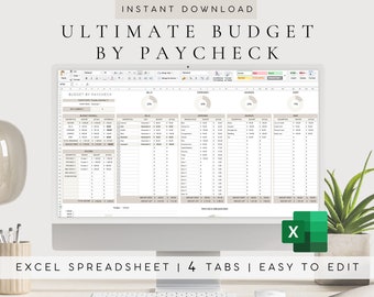 Ultimate Budget by Paycheck Excel Spreadsheet, Debt Snowball, Savings Tracker (Digital Download)