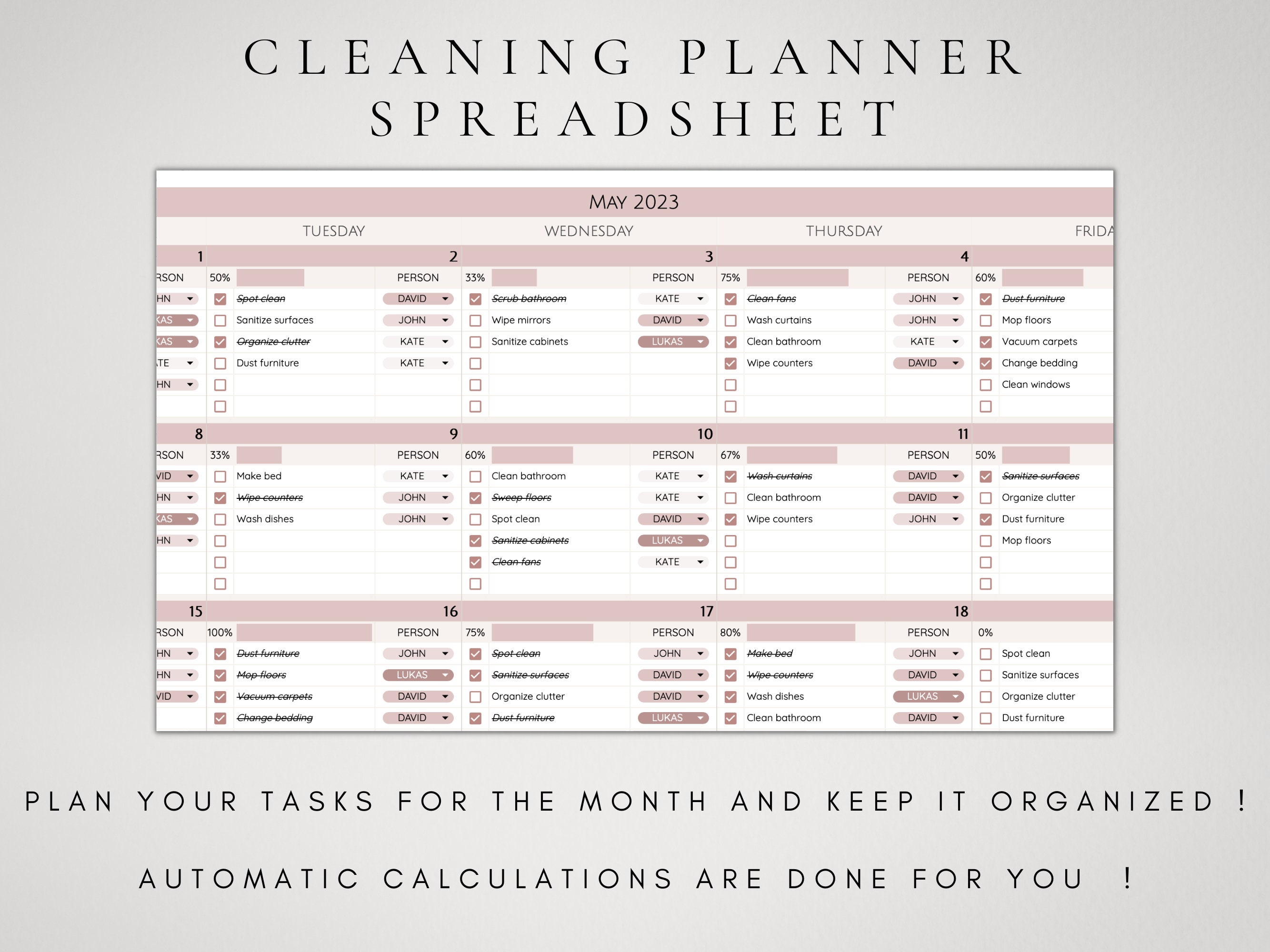 Digital Cleaning Schedule Spreadsheet Template Google Sheets | Family ...