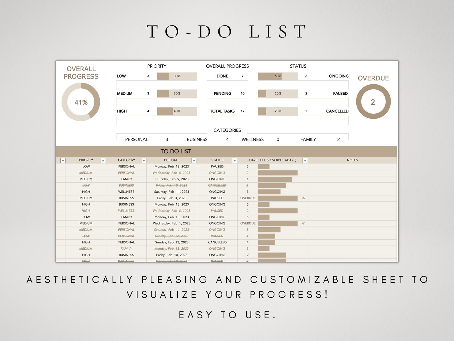 Task Tracking Spreadsheet Excel to Do List Spreadsheet Excel - Etsy