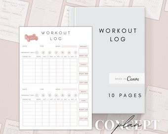 Digitale Workout Planner Seiten | Druckbares Workout Log | Fitness Planer | Wellness Journal | Gesundheitsplaner | Gewichtsverlust Tracker PDF A5, A4