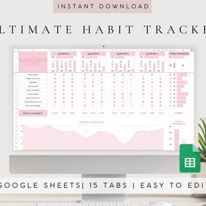 Digital Habit Tracker Spreadsheet Template | Goal Setting | Goal Tracker | Daily, Weekly, Monthly Habits | 2025 2026 Digital Planner | Tasks