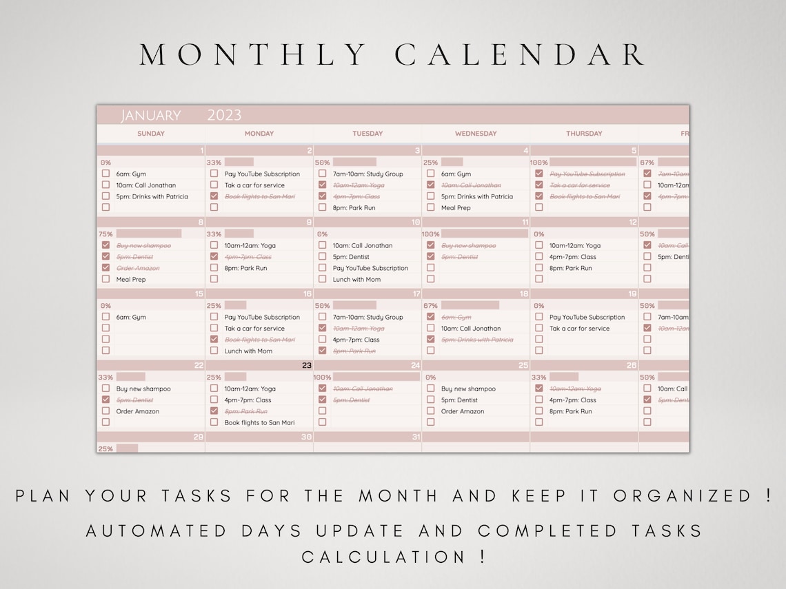 Digital Monthly Calendar 2023 Task Tracker Google Sheets - Etsy