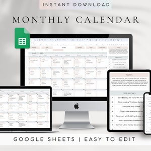 Spreadsheetsjabloon maandkalender Google Spreadsheets | Taaktracker | Dagelijkse kalender | Digitale kalender 2025 | Takenlijst | Doeltracker