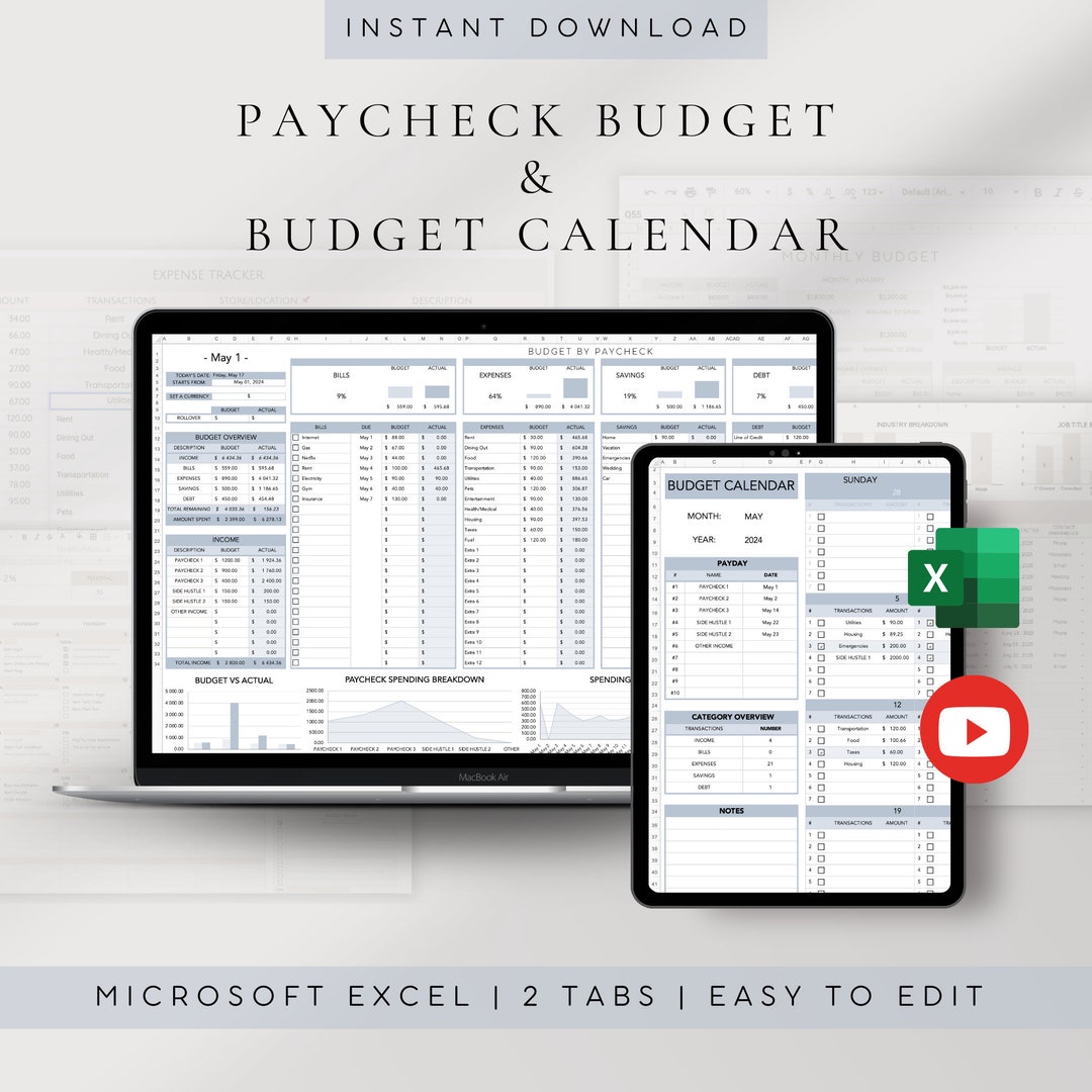 Paycheck Budget Spreadsheet for Excel—income and Expense Tracker With ...