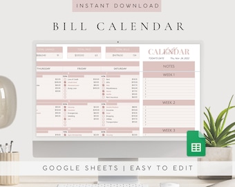 2026 Bill Calendar Template | Bill Tracker Google Sheets | Expense Tracker | Monthly Calendar | Debt Payoff Tracker | Budget Template