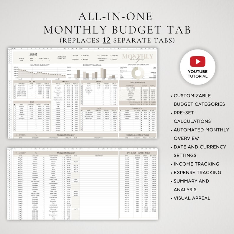 Budget Spreadsheet | Annual Budget Spreadsheet | Multi-year Monthly ...