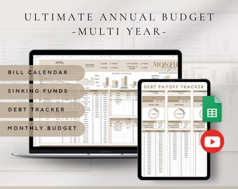 Ultimate Annual Budget Spreadsheet Google Sheets | Monthly Debt Snowball Sinking Funds Personal Budget Planner