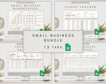 Plantilla de hoja de cálculo para pequeñas empresas en Google Sheets / Hoja de cálculo de seguimiento de clientes en Google Sheets / Panel de control de inventario / Paquete de planificación empresarial