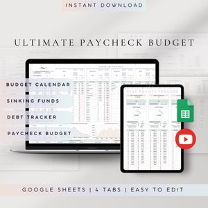 Paycheck Budget Spreadsheet Template for Google Sheets | Debt Payoff Tracker |Debt Snowball Calculator |Budget by Paycheck |Personal Finance