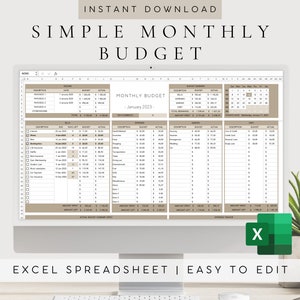 Monthly Budget Spreadsheet Template Excel | Simple Budget Planner Digital | Finance Tracker Excel | Monthly Expenses | Budget Tracker Excel