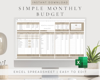 Monthly Budget Excel Spreadsheet, Simple Finance Tracker (Digital Download)