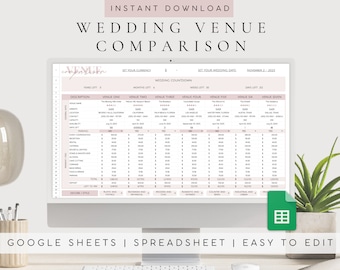 Hoja de cálculo para la planificación del lugar de la boda / Planificador comparativo de lugares para bodas / Planes para el lugar de la boda