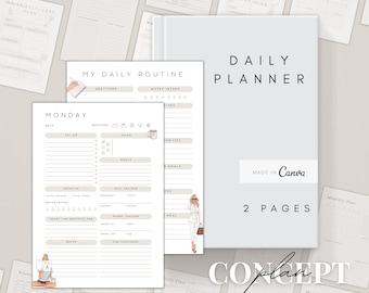 Daily Planner 2026 Digital | Printable Hourly Planner | Canva Editable Template | Day Schedule Pdf| Happy Planner Notepad| Weekly Planner A4