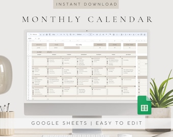 Digital Monthly Calendar 2025 | Google Sheets | Task Planner Spreadsheet | Undated Productivity Planner | Task Tracker | To-Do List