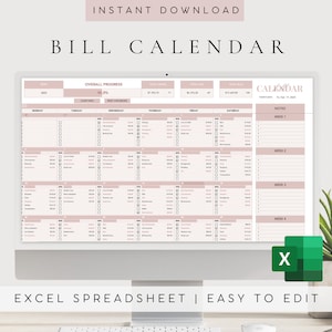 Modelo de Rastreador de Contas do Excel | Calendário de Cobrança do Excel | Painel de Pagamento | Gestão Financeira Pessoal | Calendário de Contas Mensal | Despesas do Excel