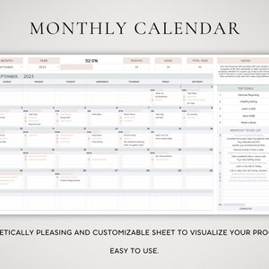 Monthly Calendar Spreadsheet Template Google Sheets Task - Etsy