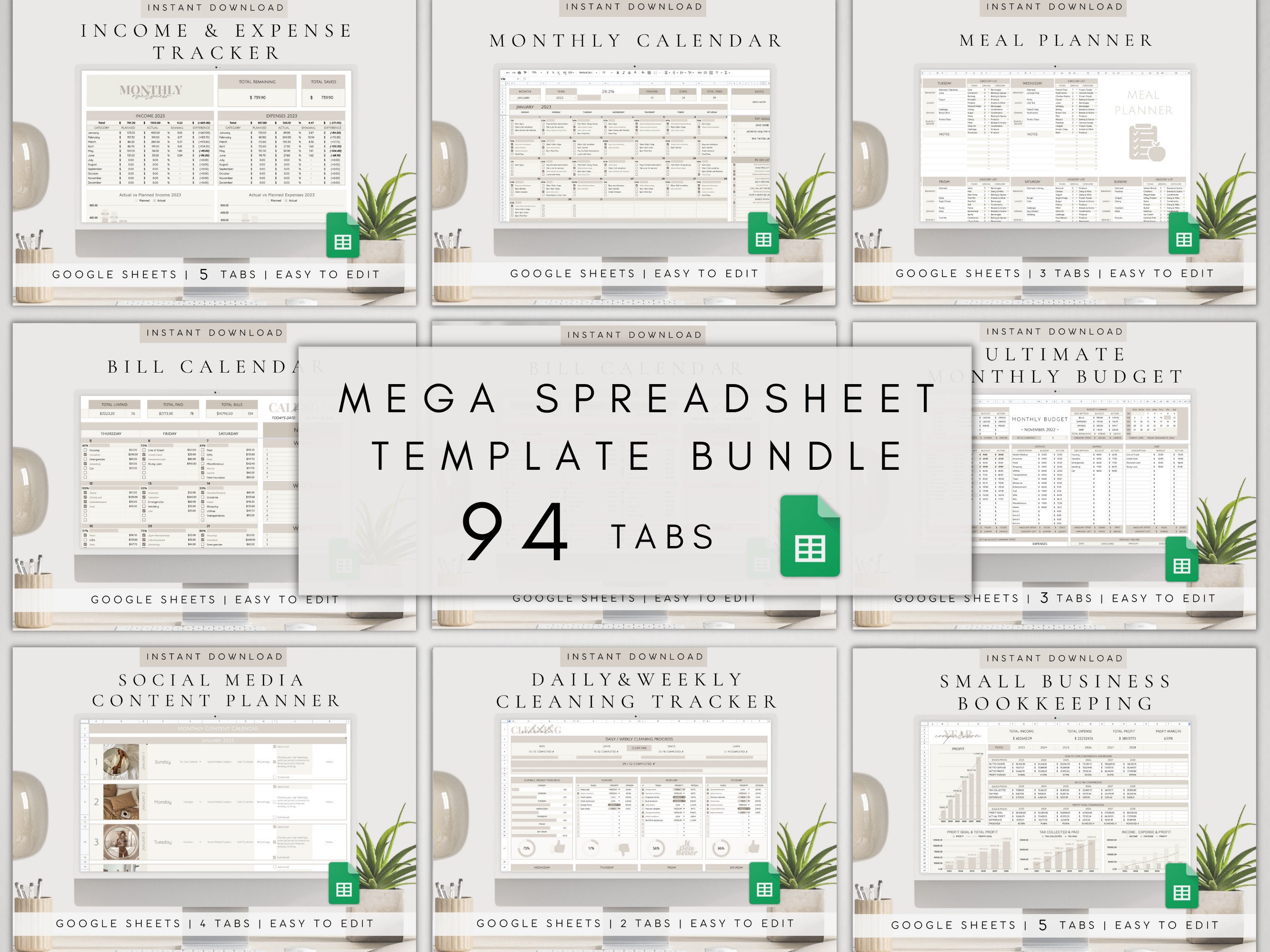 Spreadsheet Template Bundle | Digital Planner Google Sheet | Digital Tracker Dashboard | Google Sheets Template | All in one Digital Planner