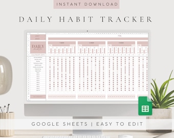 Daily Habit Tracker Spreadsheet, Productivity Planner, Google Sheets Template (Digital Download)