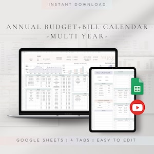 Annual & Monthly Budget Spreadsheet | Google Sheets Budget Template | Annual Planner | Financial Planner | Yearly Budget |Annual Spreadsheet