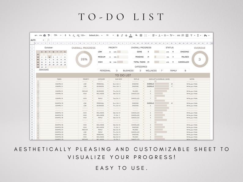 To Do List Template | Google Sheets Template | Calendar Planner ...