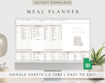 Meal Planner Google Sheets | Meal Planner Template | Meal Planner and Grocery List | Meal Prep Google Sheets Planner | Nutrition Planner