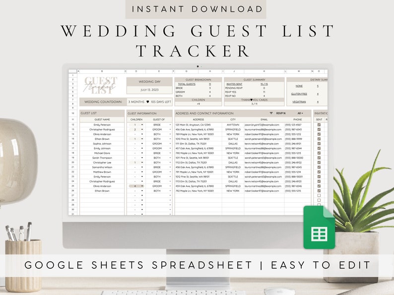 Hochzeit Gästeliste Vorlage Hochzeit Gästeliste Google Sheets Hochzeit Spreadsheet Google Sheet Digitale Gästeliste für Hochzeitsevent Bild 1