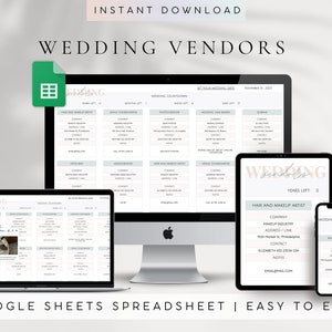 Hojas de Google del planificador de bodas / Plantilla de proveedores de bodas / Gestión de proveedores de bodas / Plantilla de tarjeta de visita de bodas / Planificador de bodas digital