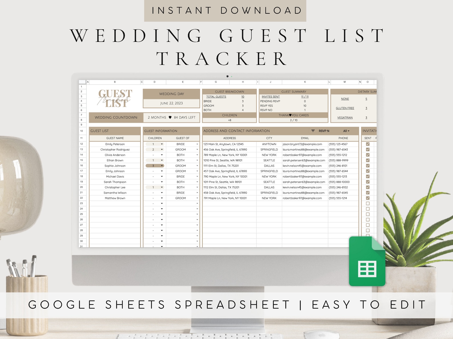 Invitation Spreadsheet Google Spreadsheet Guest List Template | Digital Wedding Event Planner ...