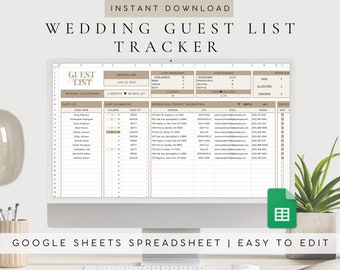 Plantilla de lista de invitados de hoja de cálculo de Google / Planificador de eventos de boda digital / Rastreador de lista de invitados de boda / Rastreador de RSVP / Rastreador de invitaciones a fiestas