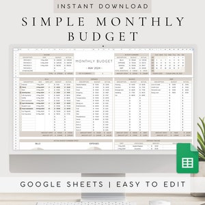 Simple Monthly Budget Spreadsheet | Google Sheet Budget Template | Digital Expense Tracker| Financial Tracker for Business| Personal Finance