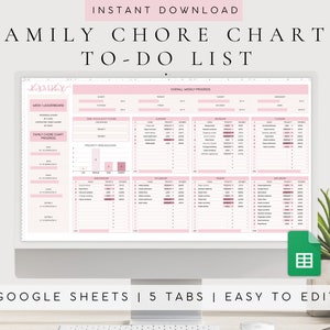 Family Organization Template | To-Do list Spreadsheet Template Google Sheets | Checklist Template | Family Chore Chart Spreadsheet | Daily