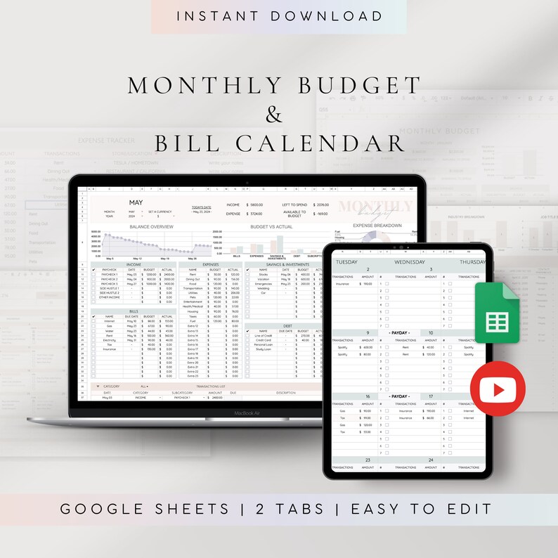 Monthly Budget Bill Calendar Google Sheets 2026 | Financial Tracker ...