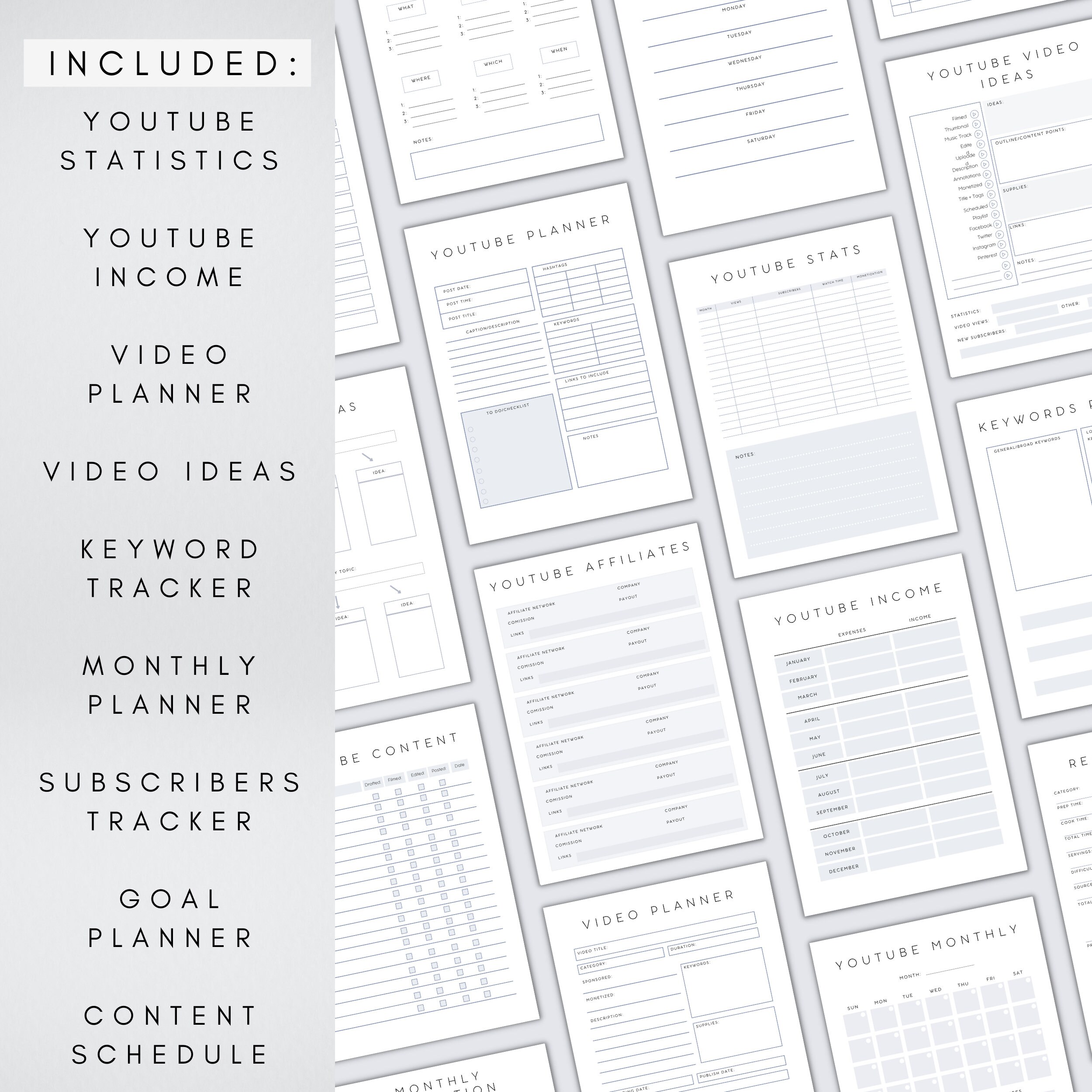 Printable Youtube Planner | Digital Blogger Worksheet | Social Media ...