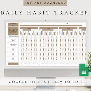 Daily Habit Tracker Template | Productivity Planner Spreadsheet | Weekly,Monthly Goal Planner| Google Sheets Template| Goal Tracker Template