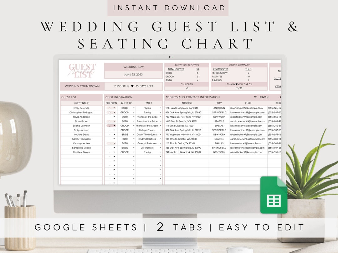 Wedding Planning Spreadsheet Google Sheets Guest List Tracker seating