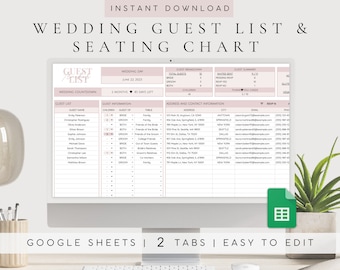 Wedding Planning Spreadsheet Google Sheets | Guest List Tracker |Seating Chart |Wedding Planner Digital Template |Wedding Invitation Tracker