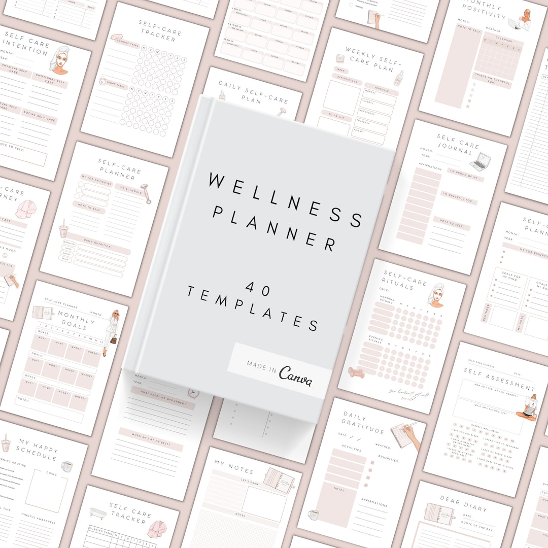Editable Wellness Planner | Printable Canva Planner | Self Care Bundle ...