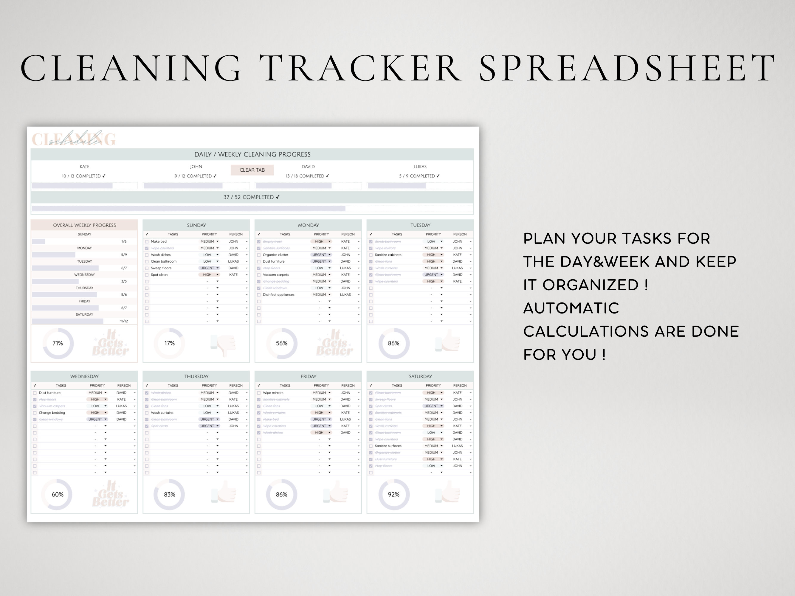 Daily and Weekly Cleaning Tracker Spreadsheet Template for Google ...