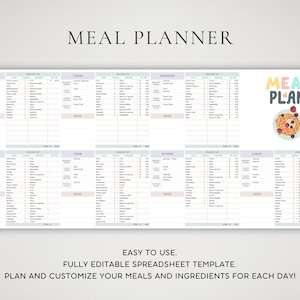 May include: A printable meal planner with a grocery list for each day of the week. The planner has a light blue and white color scheme with a cute illustration of a pizza.