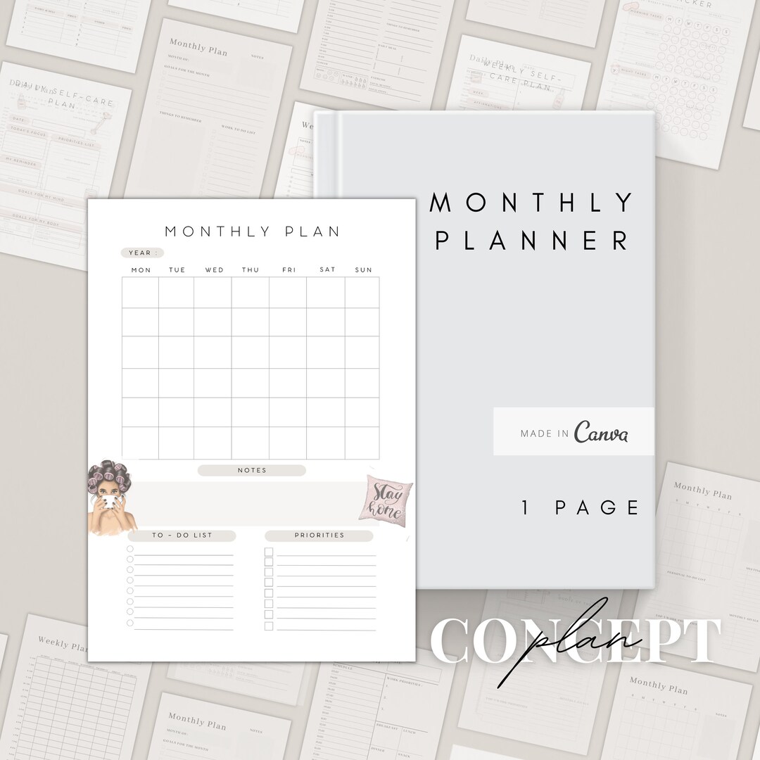 Undated Monthly Planner Printable | Canva Monthly Planner | Month at a ...